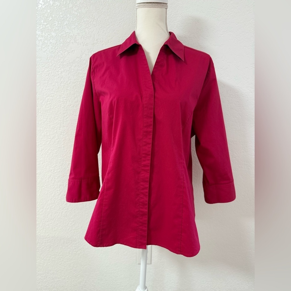 RIDERS By LEE Easy Care Women's Button-Up Collared Pink woven Blouse 3/4 Sleeve